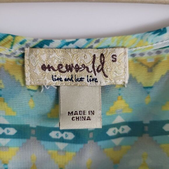 One World Womens S Sheer Cropped Top Green- Short Kimono Sleeve- Tie Front Boho - Picture 2 of 9